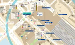 Plan du métro parisien montrant la gare de Lyon et ses environs, avec les lignes de RER et de métro.
