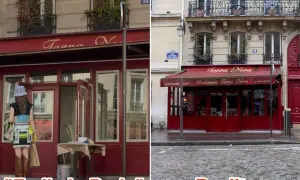 Comparaison de la façade du restaurant Terra Nera dans "Emily in Paris" et dans la réalité.