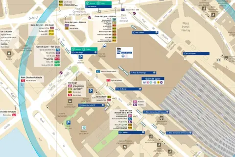 Plan du métro parisien montrant la gare de Lyon et ses environs, avec les lignes de RER et de métro.
