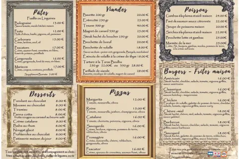 Le menu de chez ta mère propose des pâtes, viandes, poissons, burgers et desserts. Des plats savoureux pour tous les goûts.