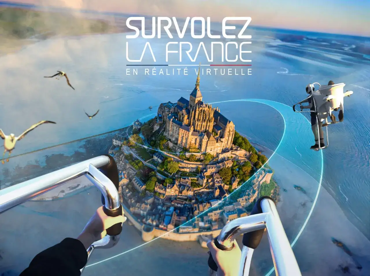 Survolez la France en r&eacute;alit&eacute; virtuelle, une exp&eacute;rience immersive avec un avis FlyView sur le Mont Saint-Michel.